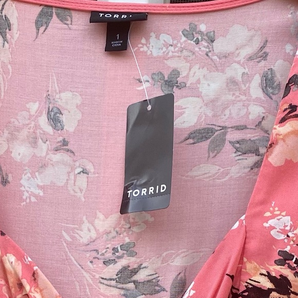 TORRID Pink Floral Fit & Flare Challis Dress Size 14 New With Tags - Picture 5 of 6
